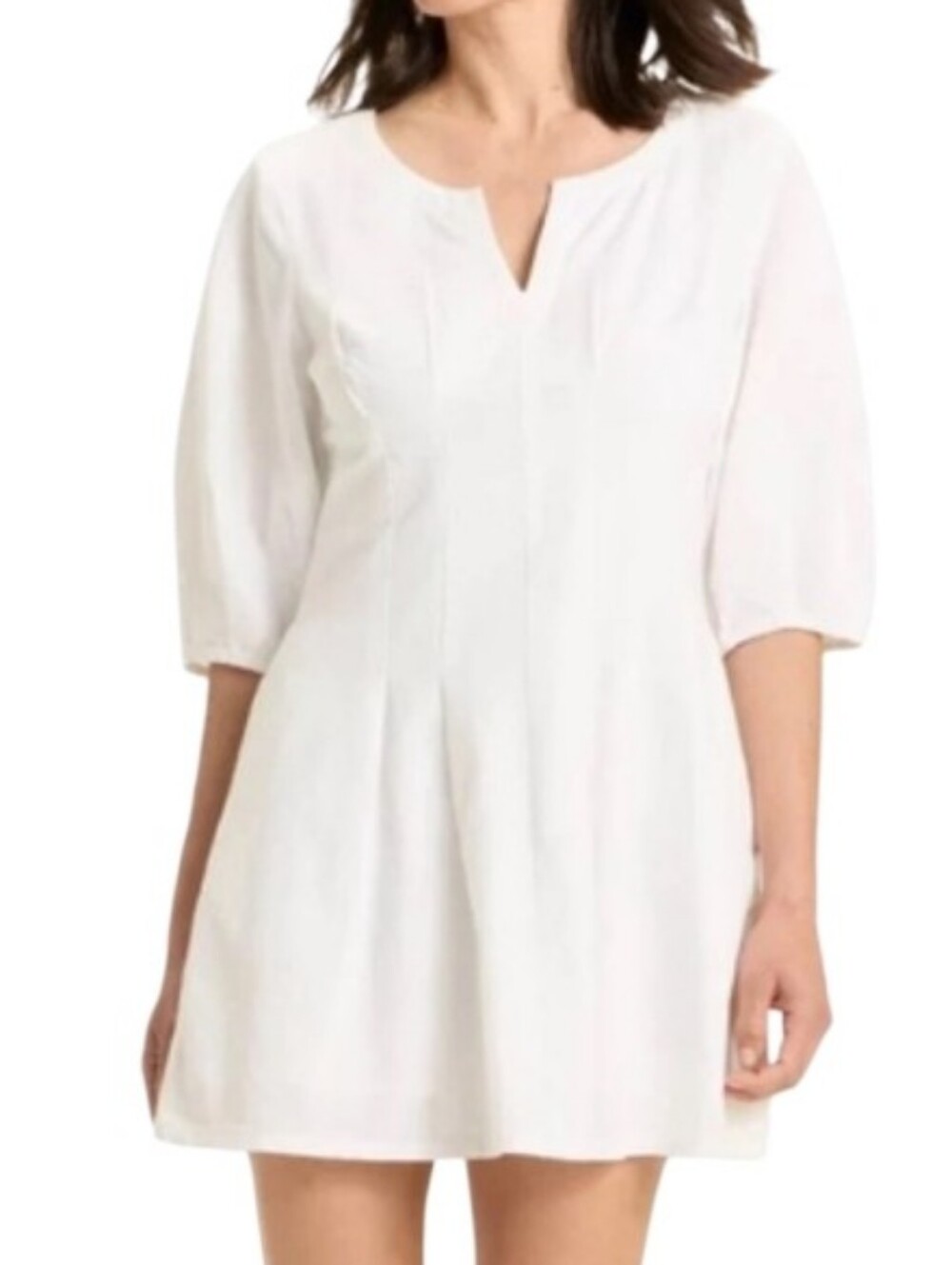 Classic Linen Blend White Split-Neck Women’s Tunic Dress Nwt Sz 17